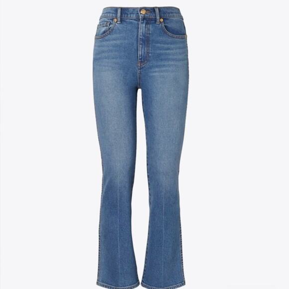 Tory Burch JEANS CROPPED BOOT-CUT MARBLE WOMENS 25 - Picture 4 of 10